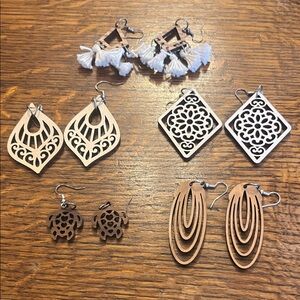 Elegant Wooden and Silver Earring Set